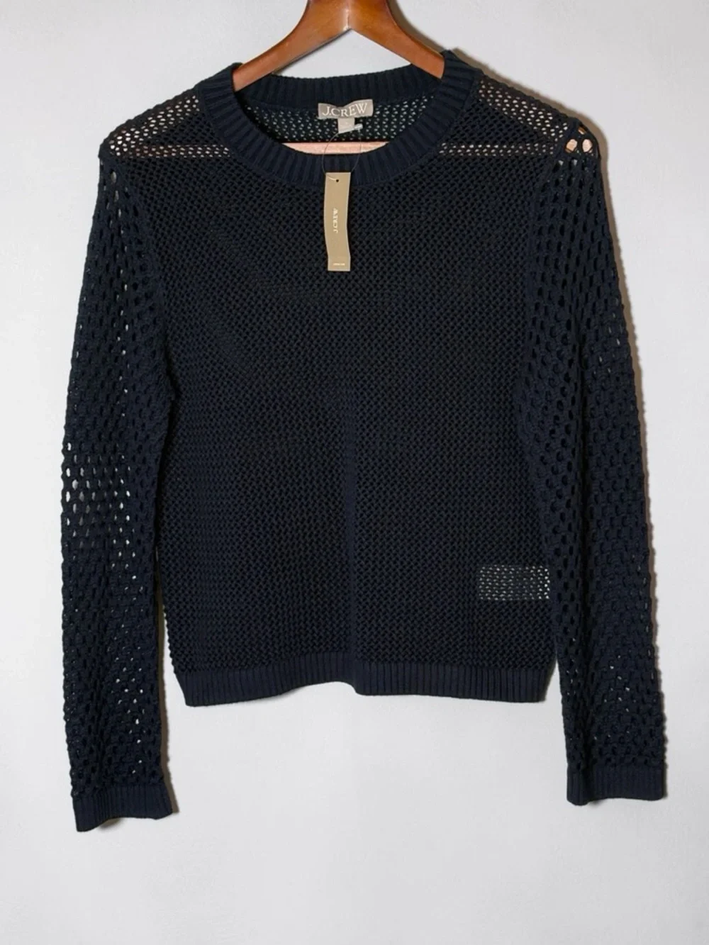 NWT J Crew Crochet Open Knit Crewneck Beach Sweater Navy Blue BQ212 • Size S - Picture 2 of 9